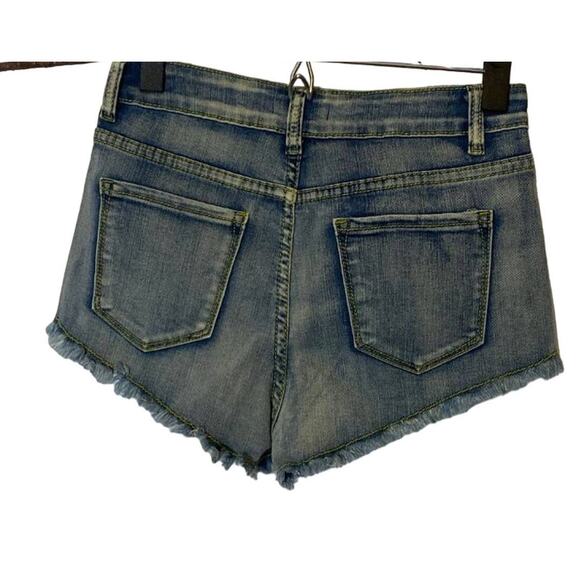 Mind Code Lace Detail Distressed Raw Hem Trim Short Denim Jean Shorts Women Sz S - Picture 2 of 8